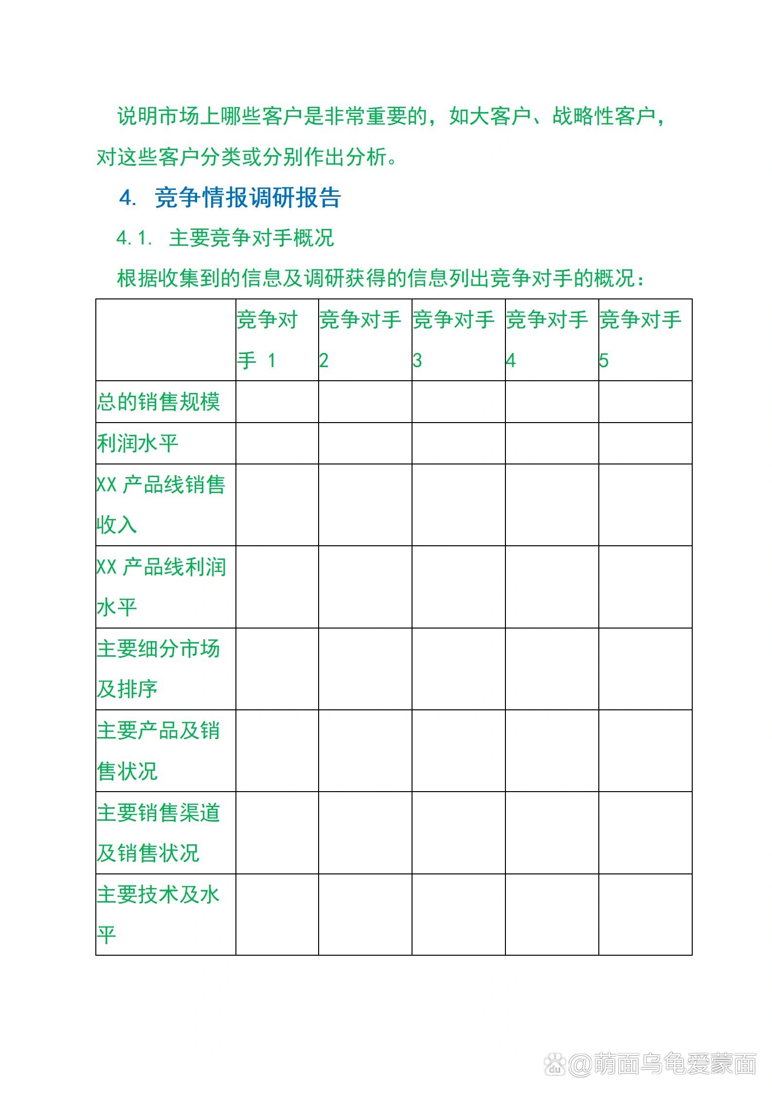 产品市场调研报告模板